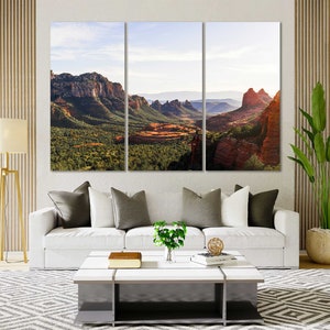 A view of Sedona wall art decoration, Arizona pictures for living room, Rocky Landscape decor for home, Sedona Park picture print