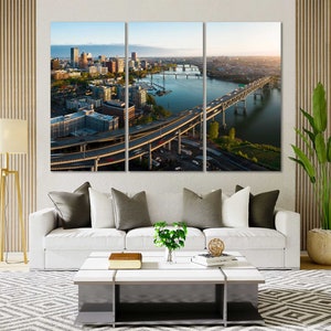 Canvas Set of Portland City, Oregon wall art, Portland Downtown, Portland wall decor, Portland photo print, Portland canvas art