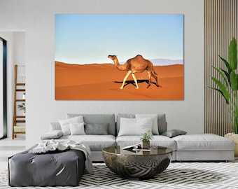 Set di tele raffiguranti cammelli nel deserto, decorazioni originali per la casa raffiguranti cammelli, dipinti di paesaggi desertici su tela, quadri di cammelli, opere d'arte raffiguranti animali selvatici