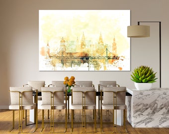 Salzburg Canvas Wall Art Watercolor Skyline of Austria Travel Print