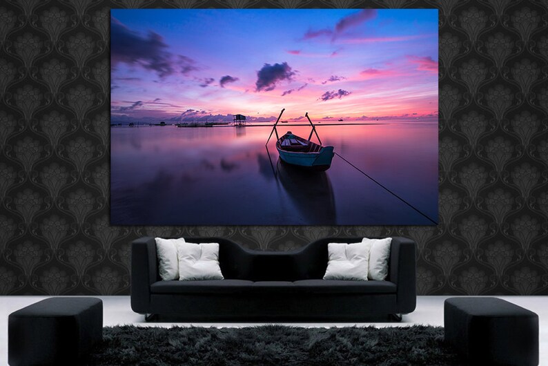 Boat Landscape Canvas Print Wall Art Boat Wall Art Lake Wall Etsy