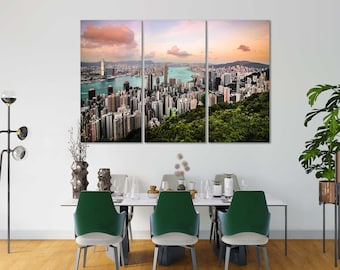 Hong Kong Canvas Wall Art, Victoria Peak Skyline Print, Ready to Hang Home Decor