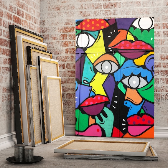 DVQ ART - Framed Art “Love is Answer” Canvas Print Painting Colorful Figure  Street Graffiti Wall Art Pics for Living Room Decor Ready to Hang 1 PCS