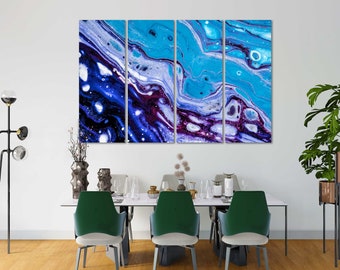Blue Marble Abstract Canvas Wall Art Set for Contemporary Home Decor