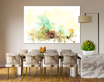 Morocco Wall Art Rabat Skyline Canvas Print, Watercolor Cityscape for Office Decor