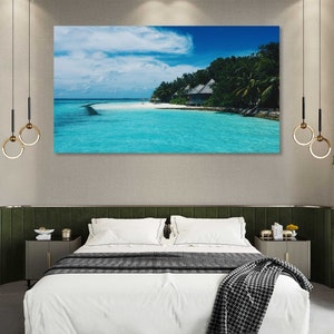 Tropical Beach for Wall Decor, Beach Painting for Wall, Beach Large Decor for Wall, Seascape Print Canvas, Beach Art for Gift