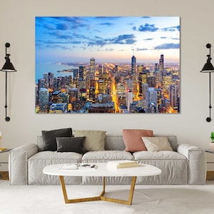 Canvas Art Print - Chicago Sunset Looking South – Chicago Skyline Art