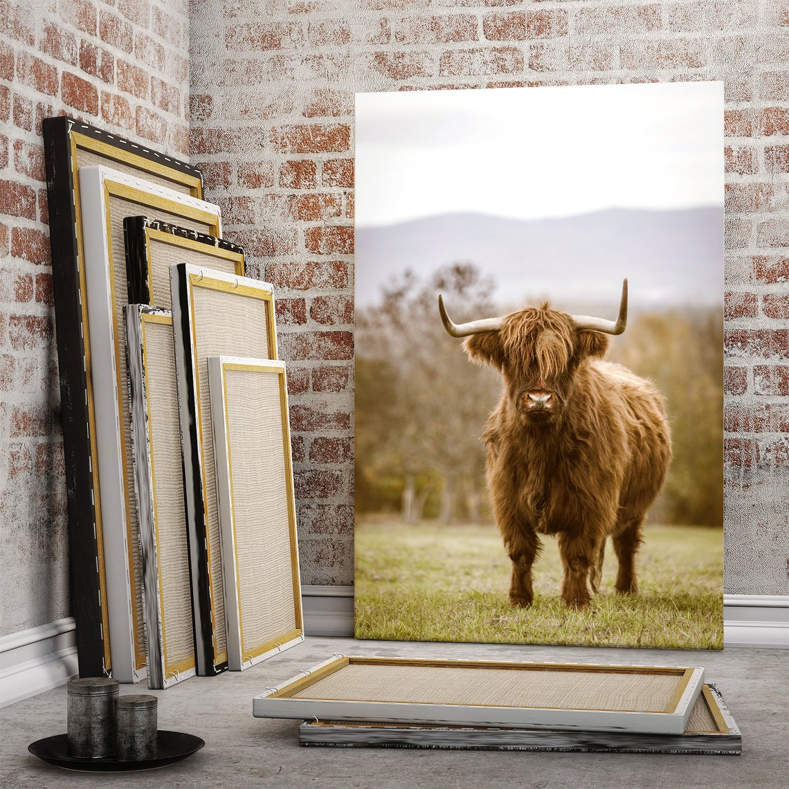 Highland Cow canvas wall decor Longhorn bull painted wall Etsy 日本
