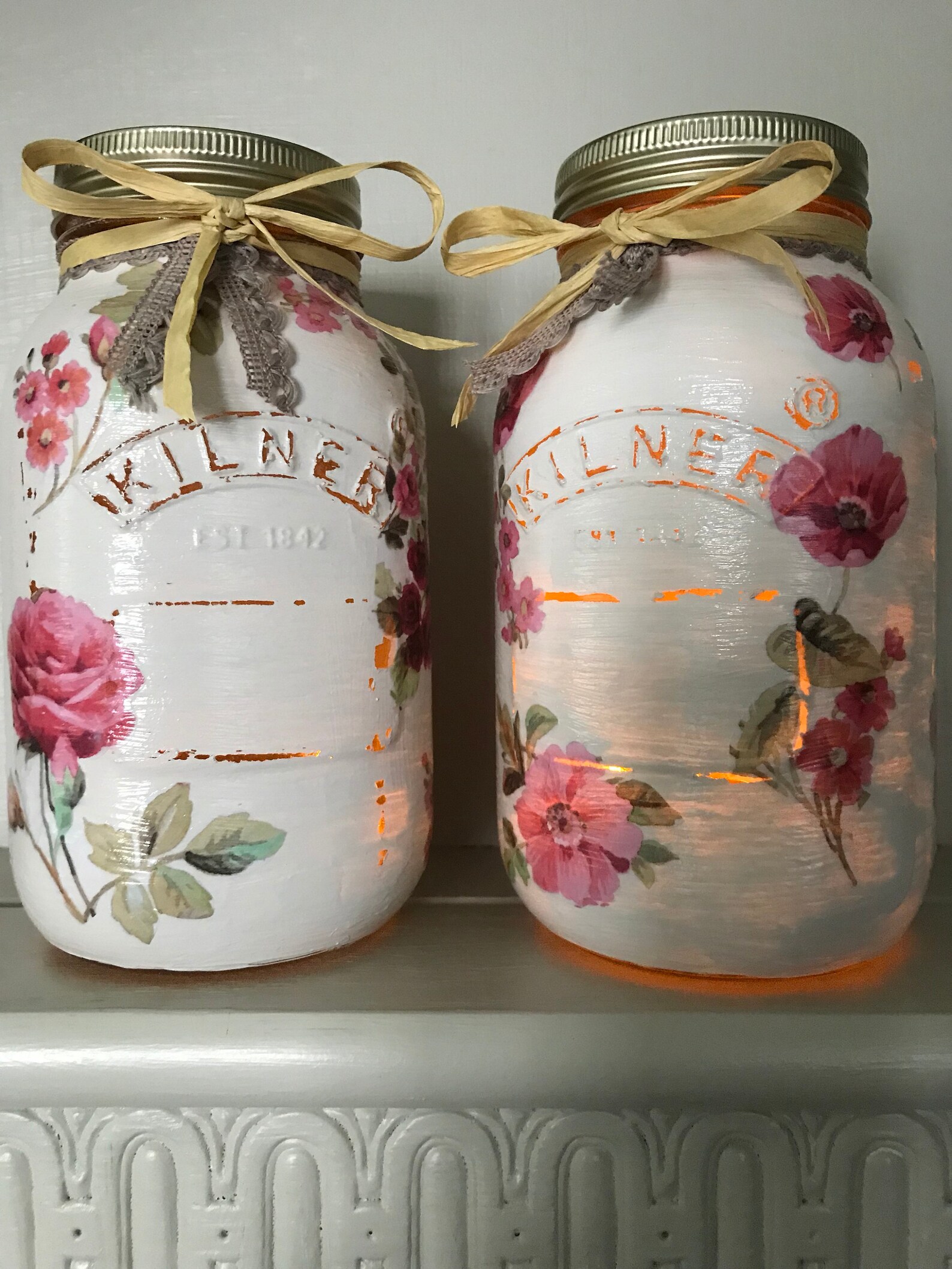 Pair of Decorated Kilner Jars With Tea Lights Inside Etsy