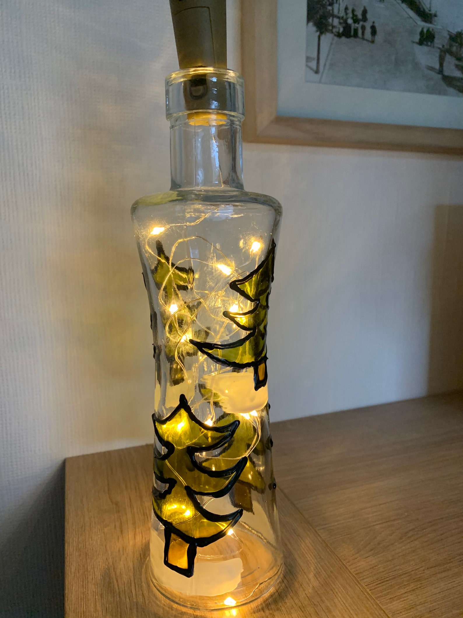 Light up glass bottle with Christmas trees Etsy