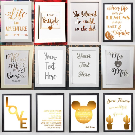 Silver Set Of 2 A4 Sweet Dream Foil Prints Bedroom Home