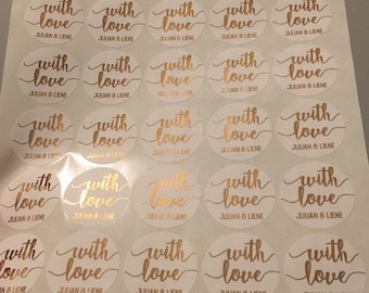 Personalised 37mm Circle Foiled 'With Love' Wedding Favour Stickers Labels. Envelope Seals. Thank You Stickers. Custom Initials and Date