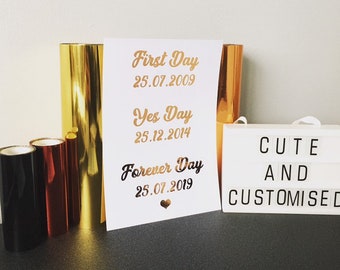 Personalised The First Day, The Yes Day, The Forever Day Foil Print. Wedding, Anniversary Gift Rose Gold Silver Gold Foil. Valentines Gift