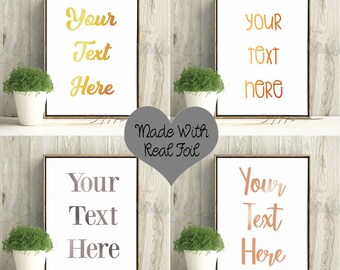 Personalised Customised A5 Real Foiled Prints Poster Sign Any Quotes - Gold Copper Silver Rose Gold FOIL. Home Decor Weddings Valentine Gift