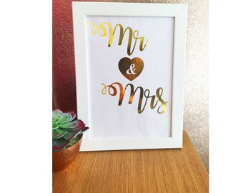 A4/A5 Personalised REAL Gold Silver Foil Print Mr & Mrs Custom Name Poster Sign Foiled Print Home Decor Art Wedding Gift Keepsake Typography