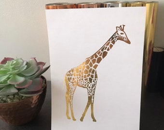 A4 A5 REAL Gold, Rose Gold, Copper, Silver GIRAFFE Foil Prints. Safari Animal. African Giraffe Poster Sign Wall Art Home Decor Foiled Print