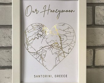 Personalized Foiled Heart Map Print: Wedding Keepsake Gift. Where we First Met/First Date