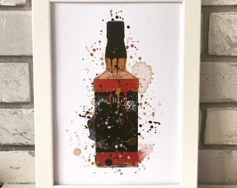 Whiskey Bottle Print: Watercolor Splatter Effect, Bourbon Art