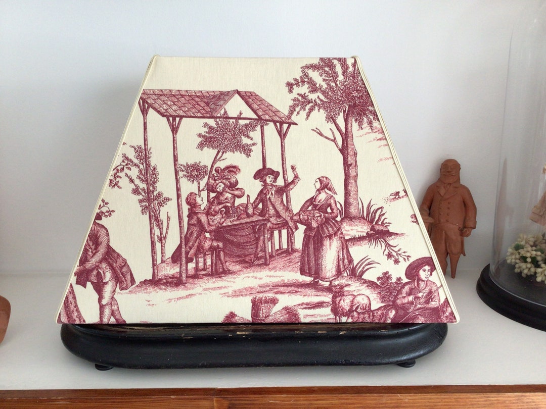Grand Abat-Jour Tissu Toile De Jouy Rouge 41cm - Fait Main