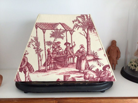 Abat-jour festonné toile de jouy rouge Scènes champêtres 13