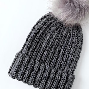 CROCHET PATTERN: hat beanie, knit-look texture crochet hat with fold up brim, double brim crochet beanie - baby, toddler, child, adult sizes
