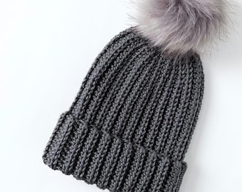 CROCHET PATTERN: hat beanie, knit-look texture crochet hat with fold up brim, double brim crochet beanie - baby, toddler, child, adult sizes