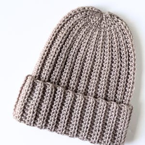 CROCHET PATTERN: easy crochet hat pattern, beginner crochet beanie pattern, knit look fold up brim hat - baby to adult sizes - PDF download