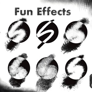 Pu&ograve; includere: Immagine in bianco e nero di sei diversi effetti di pennellate. L'immagine &egrave; intitolata "Fun Effects".