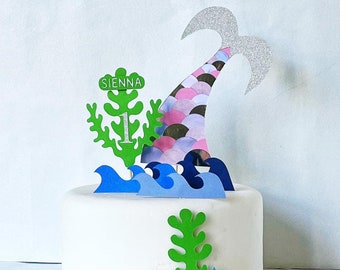 JeVenis Decorazione Per Torta Sirena - Set Di 19 Pezzi In Plastica Dorata Con Code Di Pesce, Stelle Marine, Conchiglie E Alghe - 3