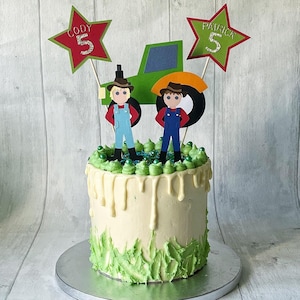 Personalised Tractor Cake Topper, Farmer and Tractor Cake Decoration, Farm Party Decor, Farm Birthday Party Supplies