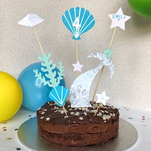 Mermaid Cake Topper, Personalised Under the Sea Cake Topper, Mermaid Party Decorations, Starfish and Shell Birthday Decor