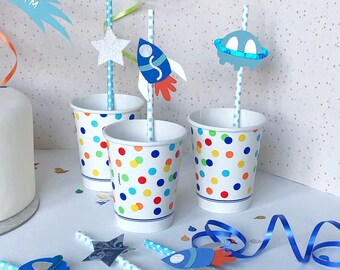 Personalized Space Party Straws, Rocket, Alien, Star, Set of 6