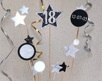 Personalized 18th Birthday Star Cake Topper Set