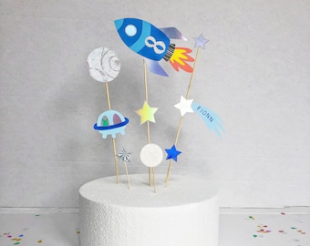 Personalised Space Theme Cake Topper, Space Party Decorations, Outer Space Birthday, Two The Moon Party Decor