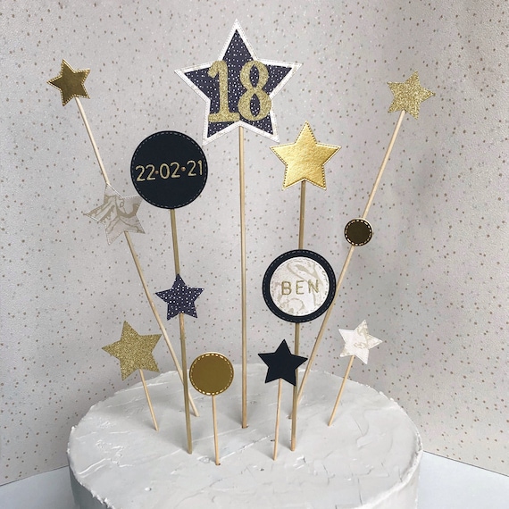 Topper Torta 18° Compleanno - Decorazione Cake Topper Oro E Nero Per Festeggiare I 18 Anni - Foto 6