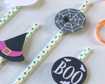 Halloween Party Straws - Set of 6, Halloween Party Decor, Halloween Table Decoration, Paper Drinking Straws, Pumpkin, Ghost, Spider, Monster