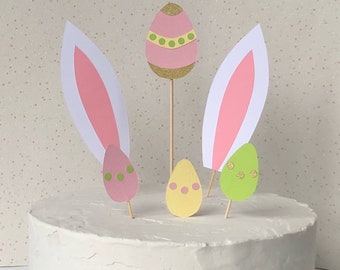 Easter Bunny Ears Cake Topper Set, Pastel Party Decorations