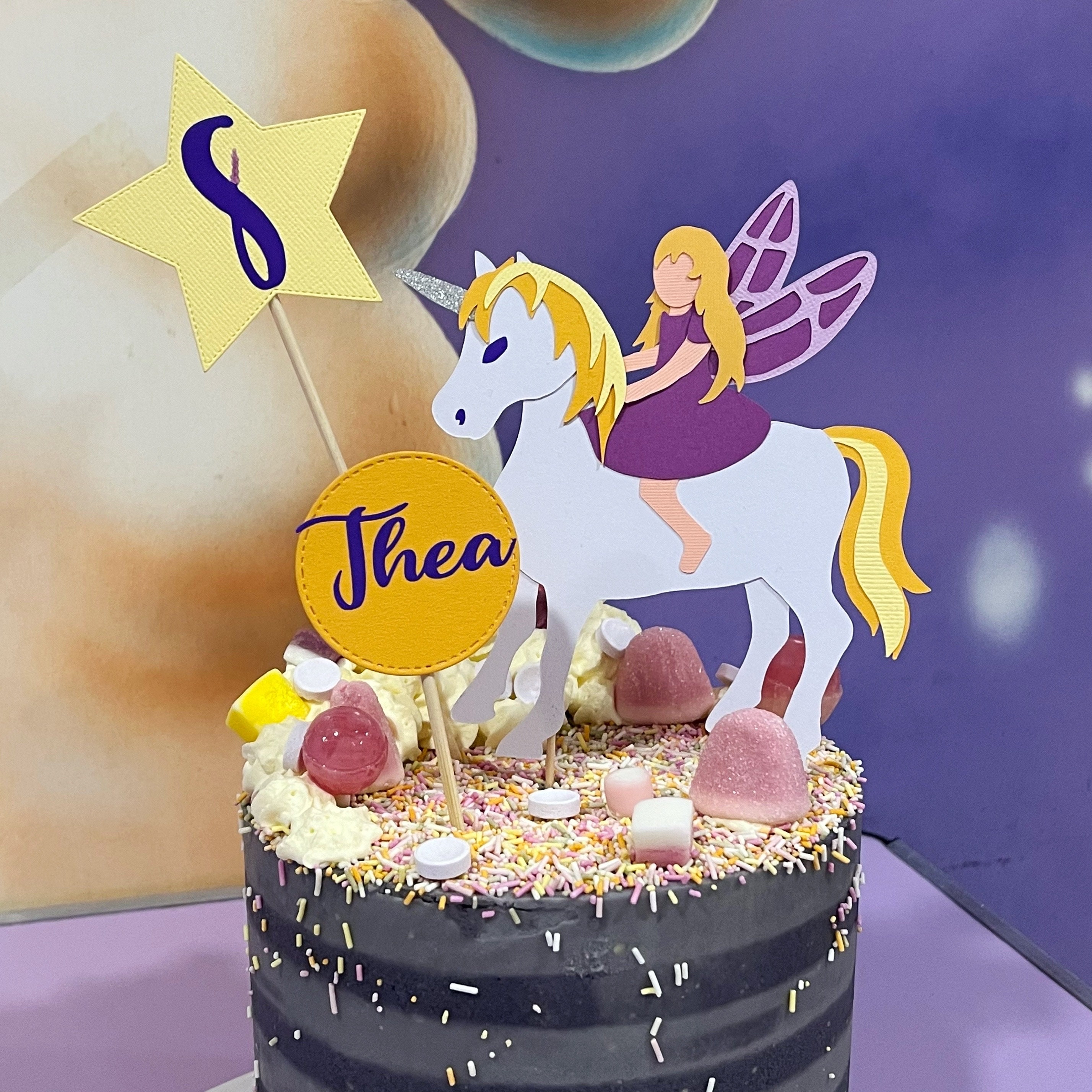Personalised Fairy Unicorn Cake Topper: Birthday Party Decoration