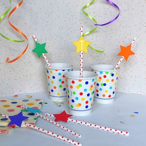 Birthday Party Straws, Personalised Straws - Set of 6, Rainbow Theme Party Decor, Custom Drinking Straws, Star Birthday Party Decorations