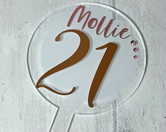 Personalized Acrylic Birthday Cake Topper, Custom Name & Age