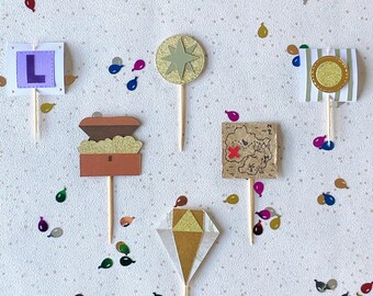 Personalised Pirate Cupcake Toppers: Treasure Chest, Map, Sails