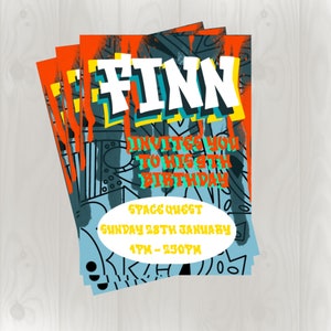 Graffiti Birthday Party Invitation, Skateboard Party Invites, Made to Order Download