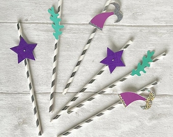 Personalized Mermaid Party Straws, Under the Sea Decorations, Set of 6