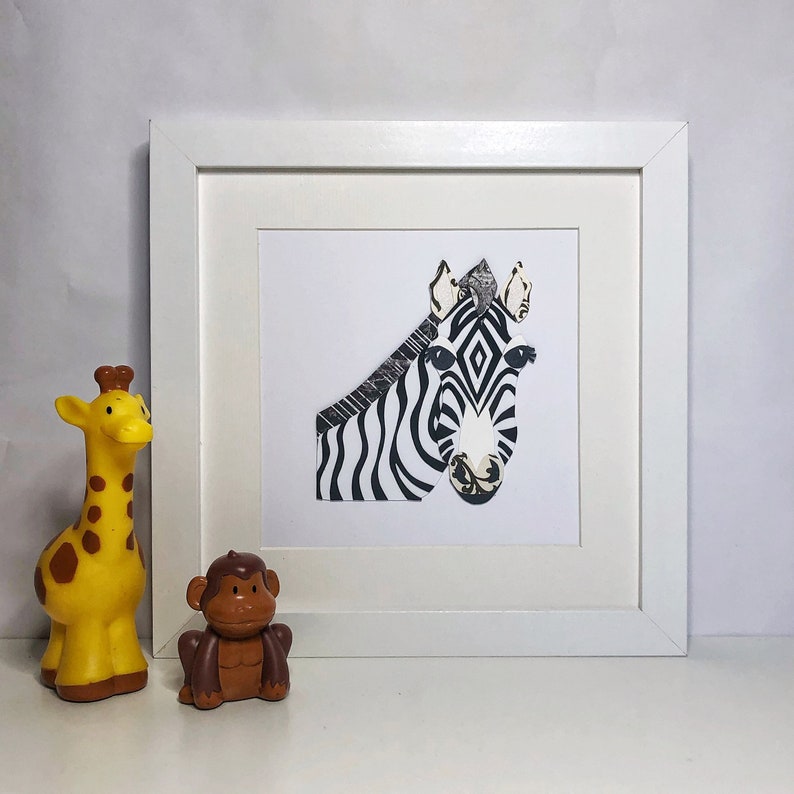 Zebra Wall Art Paper Collage Safari Animals Nursery Art Etsy