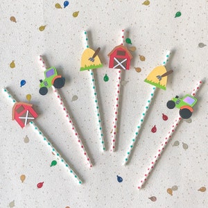 Cannucce per feste a tema fattoria, cannucce personalizzate per feste - set da 6, decorazioni per feste a tema fattoria, decorazioni per feste con trattori, articoli per feste di compleanno per bambini