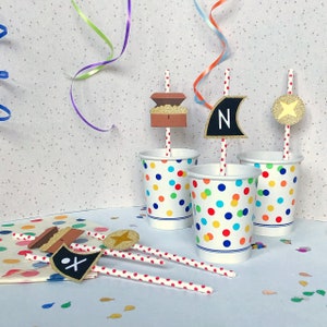 Pirate Party Straws, Personalised Straws - Set of 6,  Pirate Birthday Party Decor, Custom Drinking Straws, Kids Birthday Party Decorations