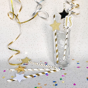 18th Birthday Party Straws, Personalised Paper Straws - Set of 6, Gold and White Party Decor, Custom Drinking Straw, Star Party Decorations,