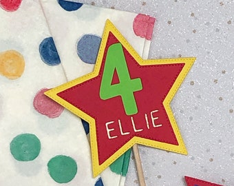 Personalised Star Cake Topper, Any Name and Age Birthday Cake Topper, Colourful Party Cake Decorations