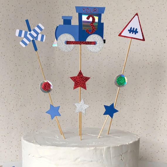 18-delige Trein Taartdecoratie Set – Blauwe Ballen Taarttoppers Voor Kinderverjaardag Jongens Meisjes