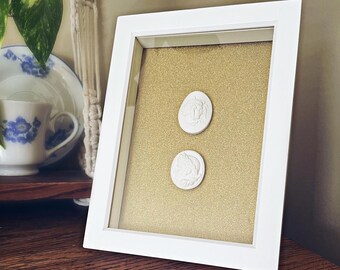 Framed Plaster Intaglios, White Frame, Golded background